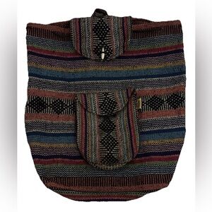 Pinzon Mexican Blanket Multicolor Backpack Drawstring Closure Zip Outside Pocket